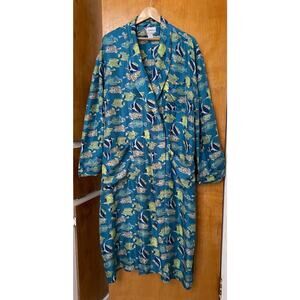 Vintage 90s Saks Fifth Avenue Silk Lounge Robe Fish Old Money Luxury Mens Sz M